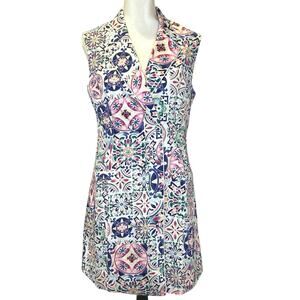 Hermoza Martina Tuxedo Mini Dress Purple Blue Tile Medium sleeveless pockets